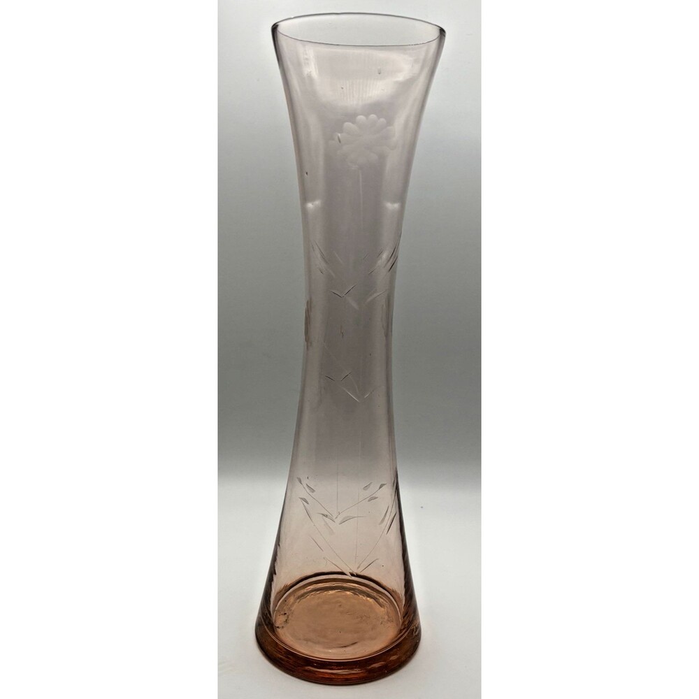 Vintage Pink Depression Glass Bud Vase Floral Cutting Etched 11 3/4" Tall